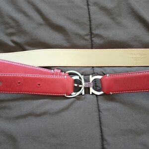 Salvatore Ferragamo Red Leather Belt with Silver Gancini Buckle